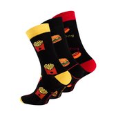 Vincent Creation® sokken  "FASTFOOD" - hotdog - hamburger - patat - 3 stuks maat 36/40