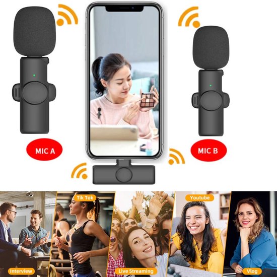 Micro Cravate Sans Fil pour iPhone PLUG-PLAY Microphone Système pour  Entretien  Vlog Live Stream Interview Tournage