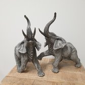 Home & Deco Trompettende olifanten 2 x 33x30x15 cm set van twee
