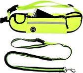 2 Delig Hands Free Honden Uitlaatriem - Hardlopen / Wandelen met Hond-Elastische Hardlooplijn Met Heupriem+Zakjes+Koptelefoon Kabel Gatje -  120-135cm - Reflectie - Citroen Geel - Sale!