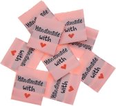 Geweven kleding labels - Handmade with Love - Handgemaakt label set 10 stuks - Roze - 2CM