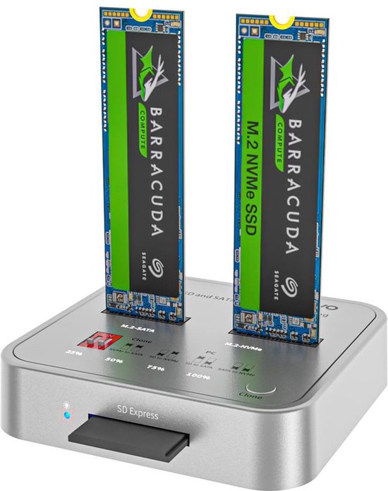 Maiwo K3016CL Dockingstation SATA en NVMe SSD - USB 3.1 Gen2 - M-Key en B+M Key - Tot 4TB HDD - 10Gbps - Zilver