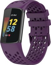 Bandje Voor Fitbit Charge 5 - Sport Point Band - Donkerpaars - One Size - Horlogebandje, Armband