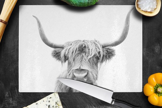 Planche à découper en Verres - 39x28 - Highlander écossais - Vache - Zwart - Wit - Planches à découper en Glas