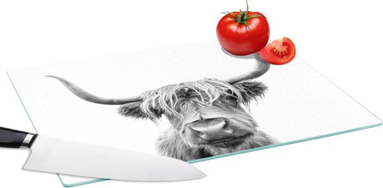 Planche à découper en Verres - 39x28 - Highlander écossais - Vache - Zwart - Wit - Planches à découper en Glas