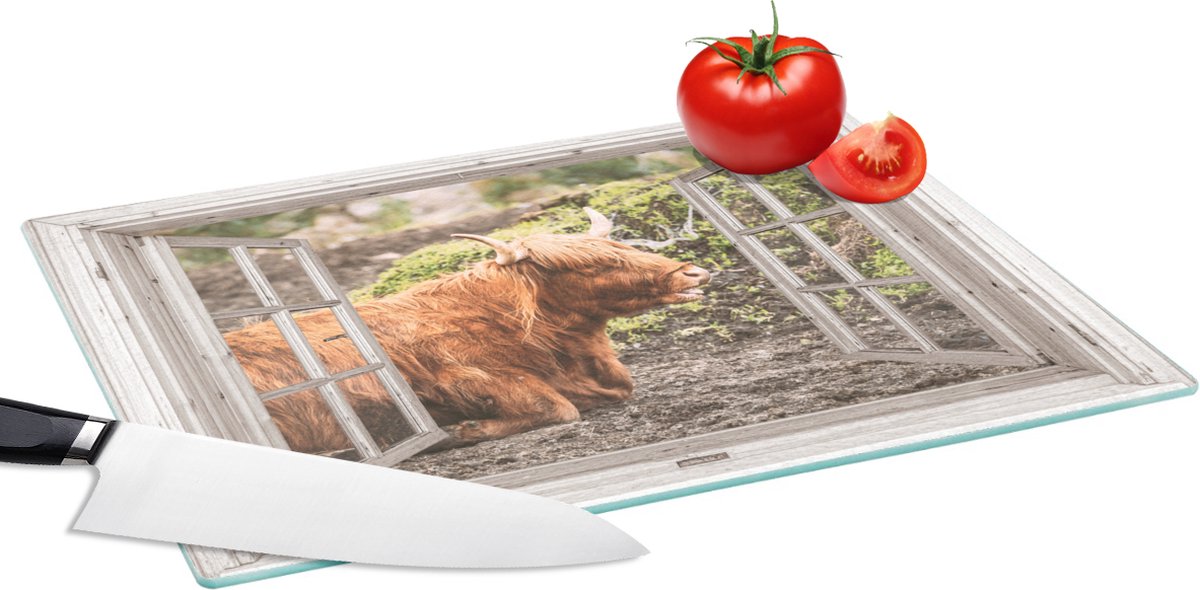 Glazen Snijplank - 39x28 - Schotse hooglander - Doorkijk - Dier - Natuur - Snijplanken Glas