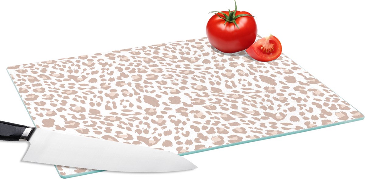 Glazen Snijplank - 39x28 - Panterprint - Pastel - Wit - Snijplanken Glas