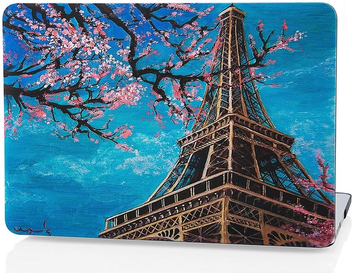 Laptophoes - Geschikt voor MacBook Air 13 inch Hoes Case - A2179 (2020) - Print Eiffeltoren Roze Bloemen