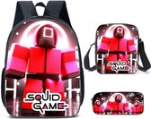 AO® Squid Game rugzak- Kinder rugtas en Pennen Etui met een bijhorende lunchtas - Rode Schooltas