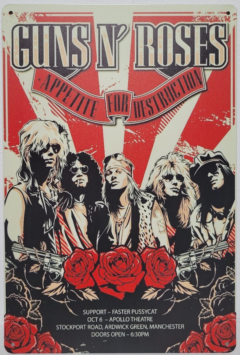Guns N Roses Appetite For Destruction Reclamebord van metaal METALEN-WANDBORD - MUURPLAAT - VINTAGE - RETRO - HORECA- BORD-WANDDECORATIE -TEKSTBORD - DECORATIEBORD - RECLAMEPLAAT - WANDPLAAT - NOSTALGIE -CAFE- BAR -MANCAVE- KROEG- MAN CAVE