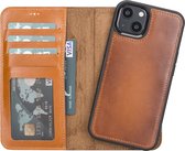 Hoesje iPhone 13 Oblac® - Full-grain leer - Magnetisch 2IN1 - RFID - 5 kaartvakken - Cognac Bruin