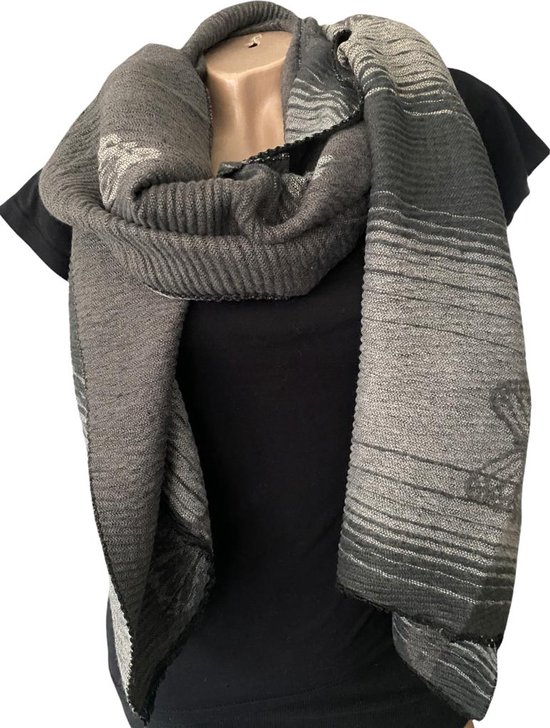 Lange Warme Dames Sjaal - Vlinderprint - 2-Zijdig - Grijs - 200 x 65 cm
