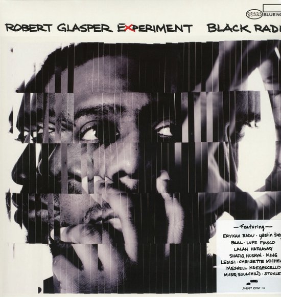 Pochette d'album vinyle double avec visage de style collage, 'Robert Glasper Experiment Black Radio'.