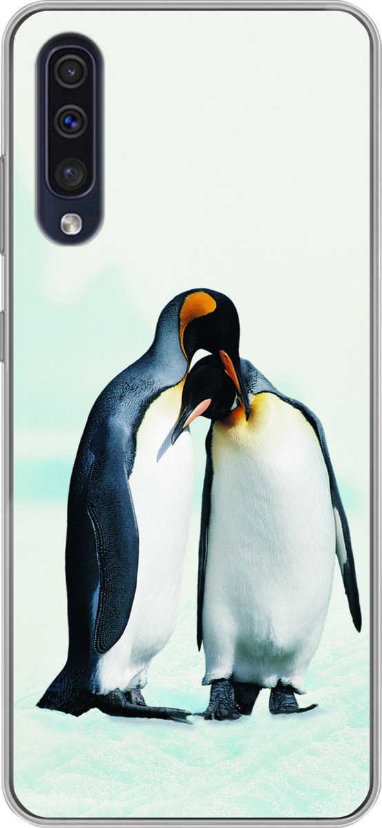 Telefoonhoesje Geschikt voor Samsung Galaxy A30s hoesje - Pinguïns - Sneeuw - Familie - Siliconen Telefoonhoesje Telefoonhoesje