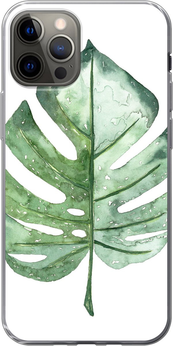 Telefoonhoesje Geschikt voor iPhone 13 Pro hoesje - Waterverf - Monstera - Blad - Siliconen Telefoonhoesje Telefoonhoesje