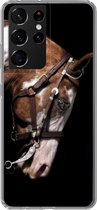 Geschikt voor Samsung Galaxy S21 Ultra hoesje - Paard - Halster - Vlekken - Siliconen Telefoonhoesje