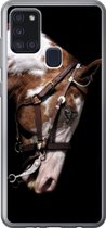 Geschikt voor Samsung Galaxy A21s hoesje - Paard - Halster - Vlekken - Siliconen Telefoonhoesje