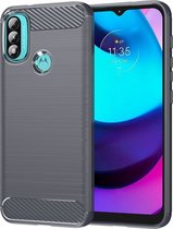 Motorola Moto E20 / E30 / E40 Hoesje - MobyDefend TPU Gelcase - Geborsteld Metaal + Carbonlook - Grijs - GSM Hoesje - Telefoonhoesje Geschikt Voor: Motorola Moto E40 / Moto E30