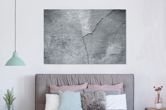 Décoration murale Métal - Peinture Aluminium Industriel - Béton - Grijs - Fissure - 150x100 cm - Dibond - Photo sur aluminium - Décoration murale industrielle - Pour le salon/chambre