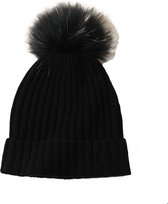 Hommard Cashmere Rib Stitch Beanie met PomPom, heren, dames, unisex, Black, Zwart