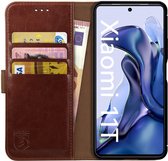 Rosso Element Book Case Wallet Hoesje Geschikt voor Xiaomi 11T / 11T Pro | Portemonnee | 3 Pasjes | Magneetsluiting | Stand Functie | Bruin