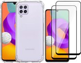 Samsung Galaxy M22 Hoesje - Transparant Backcover Shockproof Case + 2x Glas Full Screen Screenprotector