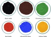 Sample of 6 oxides and ultramarine pigments - red, black, brown, yellow, blue & green
