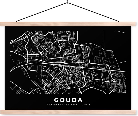 Porte-affiche avec affiche - Affiche scolaire - Carte - Gouda - Zwart - 150x100 cm - lattes vierges