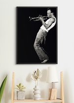 Poster In Zwarte Lijst - Miles Davis - Zwart-Wit - 70x50cm Large - Jazz Trompet - (Retro/Vintage)