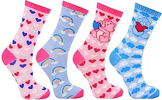 Lot de 3 paires de chaussettes enfant ours et coeurs roses et bleus taille 31-36
