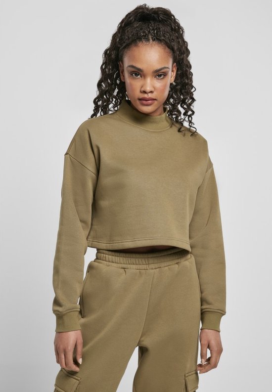 Urban Classics - Oversized High Neck Crew Crop Sweater/Trui - XS - Groen