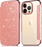 Apple iPhone 13 Pro Flip hoesje - Roze - Folio Glitter