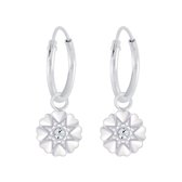Joy|S - Zilveren hartjes bloem bedel rond oorbellen - oorringen - kristal