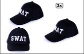 3x Baseball cap SWAT  zwart - verkleed hoofddeksel pet Politie