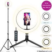 PartyFunLights VOORDEEL SET - Selfie Ringlamp met twee statieven - LED - met telefoonhouder - vlog kit - diameter 30 cm