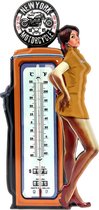 Thermometer - Vintage - Garage - Pin-Up - Motorcycle - 48 x 22 cm