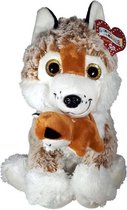 Husky Met Baby Pluche Hond Knuffel Bruin/Wit 30 cm | Huskey Peluche Plush Toy | Hond / Dog Knuffeldier Speelgoed voor kinderen en baby | Extra zacht en lief!