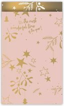 cadeauzakjes Mistletoe Kisses kerst roze/goud 12 x 19 cm zakjes met contrasterende binnenkant 10 stuks