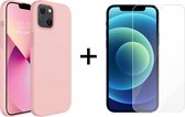 iPhone 13 Mini hoesje roze siliconen apple hoesjes cover hoes - 1x iPhone 13 Mini screenprotector