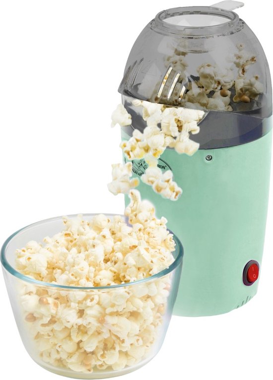 Bestron Popcorn machine voor het maken van 50 gr. popcorn, hetelucht Popcorn maker voor popcorn in 2 minuten, vetvrij, 1200 Watt, kleur: mint