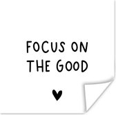 Poster Engelse quote "Focus on the good" met een hartje tegen een witte achtergrond - 50x50 cm