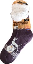 Hüttesock - Happy dames huissokken - Kerstsokken - Extra warm en zacht - ABS en anti slip - Walking Deer - Paars