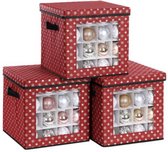 Nancy's Hamon Opbergdozen - Kerstballen - Set Van 3 - Opvouwbaar - 64 Vakjes Per Doos - Rood - 30,5 x 30,5 x 30,5 cm