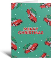 Wenskaart - Xmas Car + Tree - Kerstkaarten - Kerst - Cadeau - Kerst Versiering - Kerst Kaart - Kerstboom