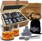 Whisiskey Luxe Whiskey Set - Incl. 2 Whiskey Glazen, 8 Whiskey Stones, 2 Onderzetters, Fluwelen Opbergzak, Opbergbox - Whisky Cadeauset - Herbruikbare IJsblokjes - Natuursteen Whiskey Stenen Voor Glazen - Ice Cube - Cadeau voor Man & Vrouw