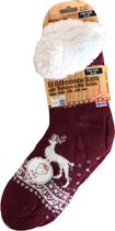 Hüttesock - Happy dames huissokken - Kerstsokken - Extra warm en zacht - ABS en anti slip - Walking Deer - Donker Rood