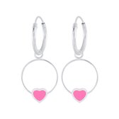 Joy|S - Zilveren hartje oorbellen - roze hartje - oorringen