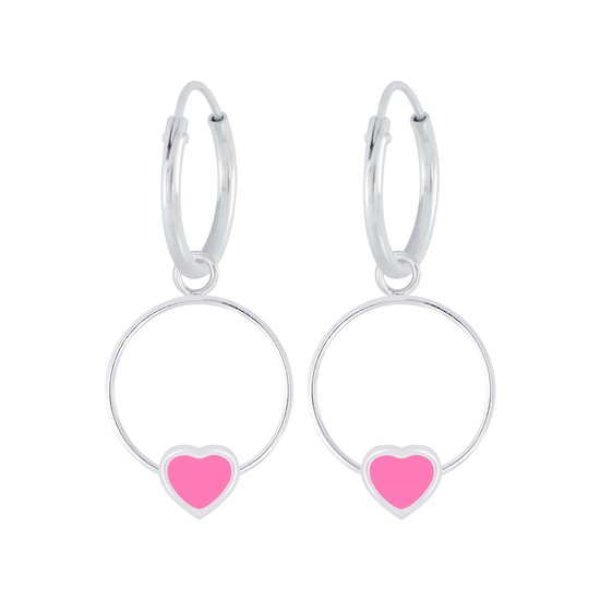 Joy|S - Zilveren hartje oorbellen - roze hartje - oorringen