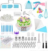 Winkrs | Taart Decoratie Set met Taartplateau | 220-delige Set | Cake Pen, Bakgerei, Bakken, Spuitzak, Spuitmondjes, Spatels, Schaar, etc.