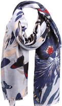 Dames sjaal lang met bloemenprint 190cm/92cm donkerblauw